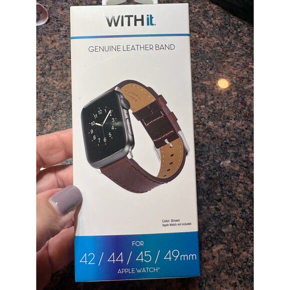 WithIt Accessories - Brown Leather Watch Band for Apple Watch 42/44/45/49mm NIB